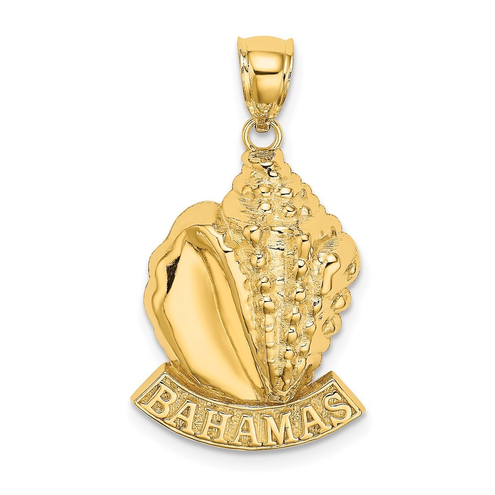 14k Yellow Gold Travel Keepsake BAHAMAS Conch Shell Necklace Charm Pendant